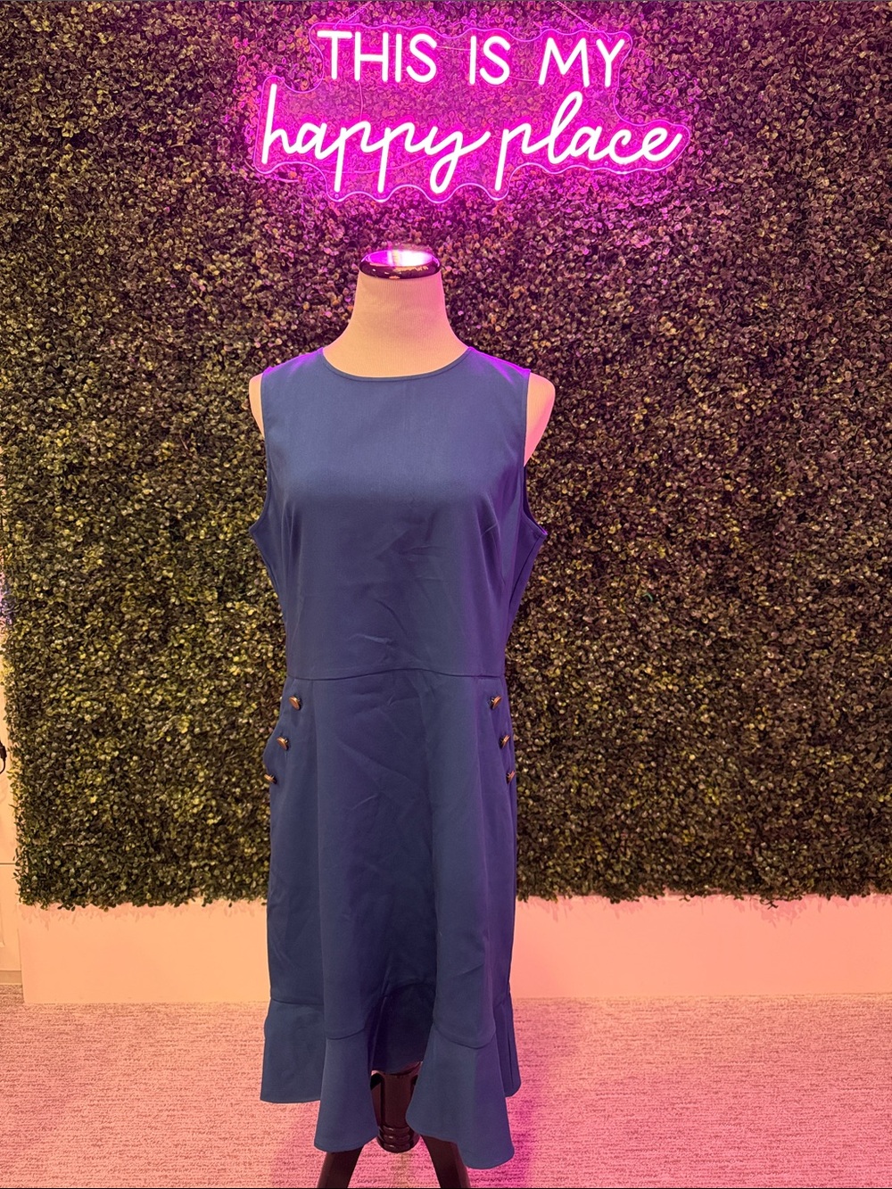 LOFT Royal Blue Sleeveless Midi Dress with Side Button Detail